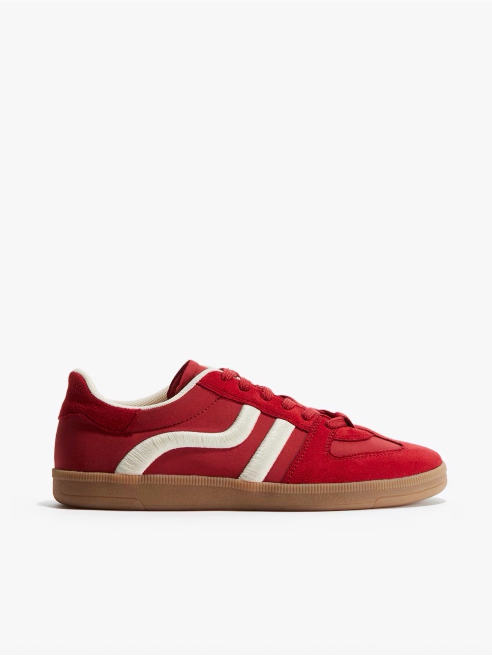 H&M Red Women's Retro-Style Sneakers with White Stripe